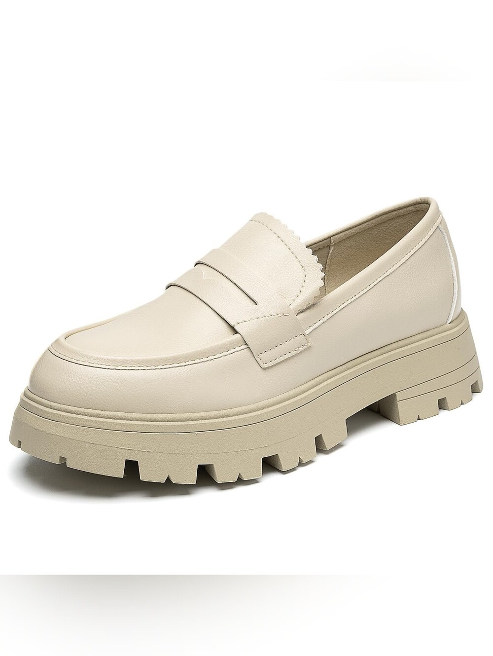Women's Chunky Platform Cream/Tan Penny Loafers Work Casual Y2K, 8